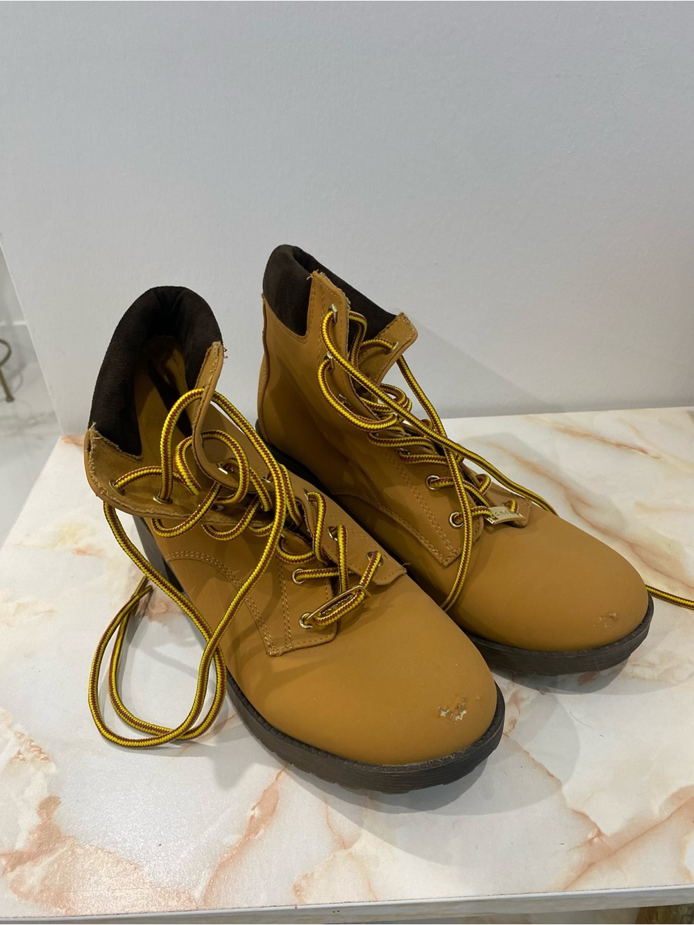 bebe Tan Work-Style Lace-Up Boots